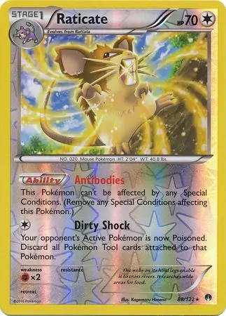 88/122 Raticate BKP Rare Reverse Holo