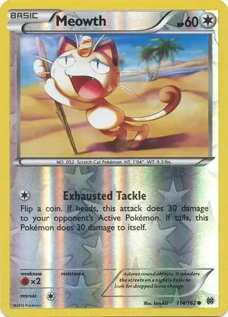 114/162 Meowth BKT Common Reverse Holo