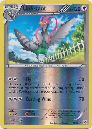 86/114 Unfezant BLW Rare Reverse Holo