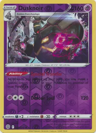 062/172 Dusknoir BRS Rare Holo Reverse Holo