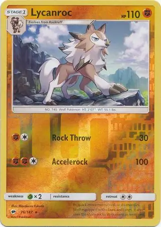 76/147 Lycanroc BUS Rare Reverse Holo
