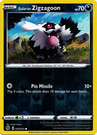 Galarian Zigzagoon Champion's Path 035/073 Common Reverse Holo