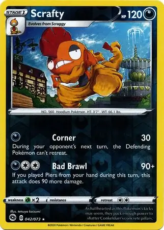 Scrafty Champion's Path 042/073 Rare Holo Reverse Holo