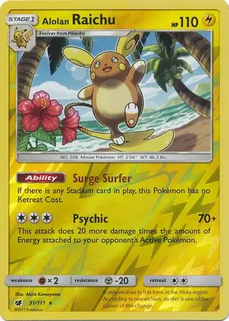 31/111 Alolan Raichu CIN Rare Holo Reverse Holo