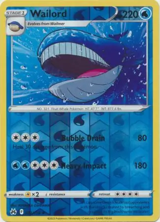 032/159 Wailord CRZ Rare Reverse Holo