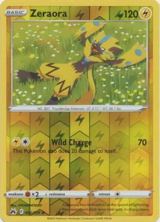 Zeraora Crown Zenith 052/159 Rare Reverse Holo