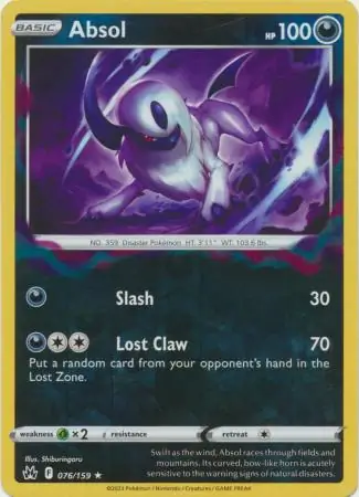 Absol Crown Zenith 076/159 Rare Holo Reverse Holo