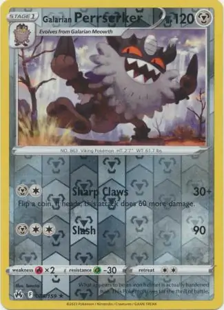 085/159 Galarian Perrserker CRZ Rare Reverse Holo