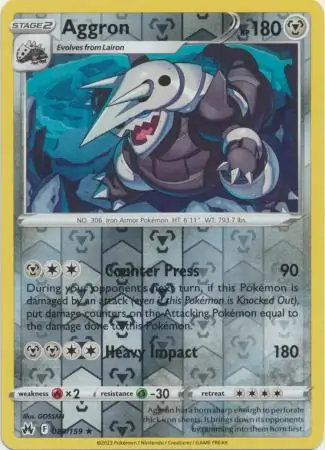 089/159 Aggron CRZ Rare Holo Reverse Holo