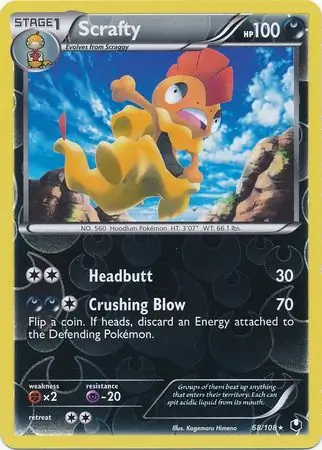 68/108 Scrafty DEX Rare Reverse Holo