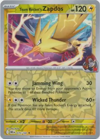 070/182 Team Rocket's Zapdos DRI Rare Reverse Holo
