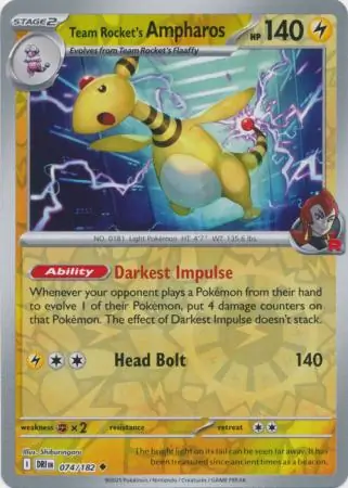 074/182 Team Rocket's Ampharos DRI Uncommon Reverse Holo