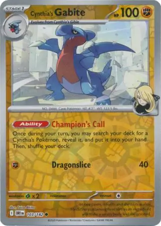 103/182 Cynthia's Gabite DRI Common Reverse Holo