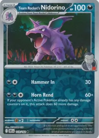 118/182 Team Rocket's Nidorino DRI Common Reverse Holo