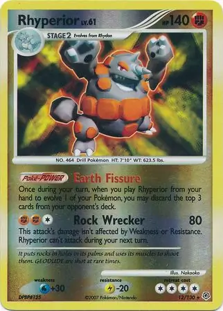 12/130 Rhyperior DP Rare Holo Reverse Holo