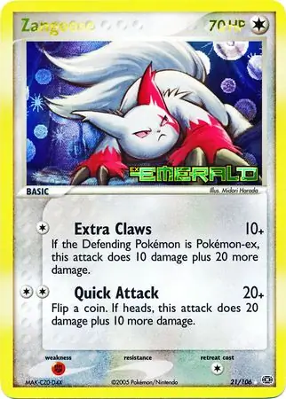 21/106 Zangoose EM Rare Reverse Holo