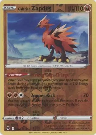 082/203 Galarian Zapdos EVS Rare Holo Reverse Holo