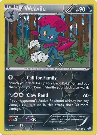 52/106 Weavile FLF Rare Reverse Holo