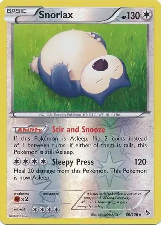 80/106 Snorlax FLF Rare Reverse Holo