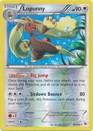85/106 Lopunny FLF Rare Reverse Holo