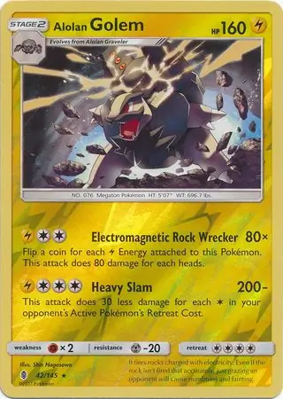 42/145 Alolan Golem GRI Rare Holo Reverse Holo
