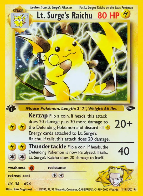 Lt. Surge's Raichu Gym Challenge 11/132 Rare Holo