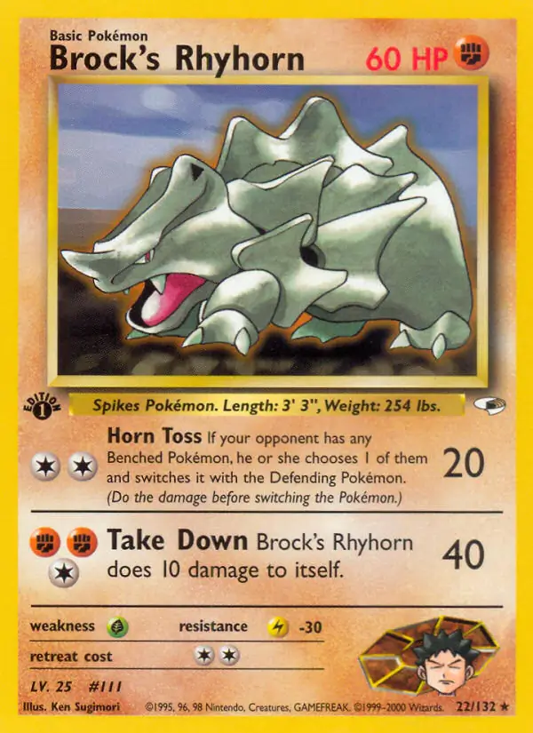 Brock's Rhyhorn Gym Heroes 22/132 Rare