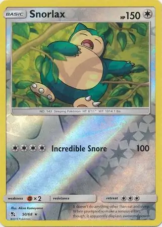 Snorlax Hidden Fates 50/68 Rare Reverse Holo