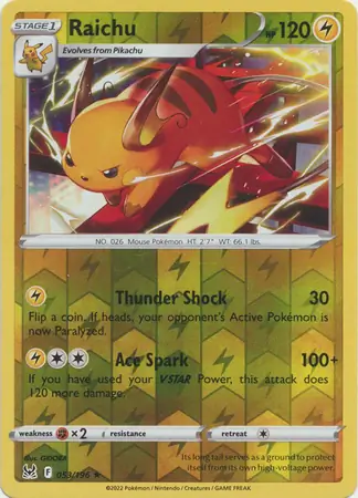 053/196 Raichu LOR Rare Reverse Holo