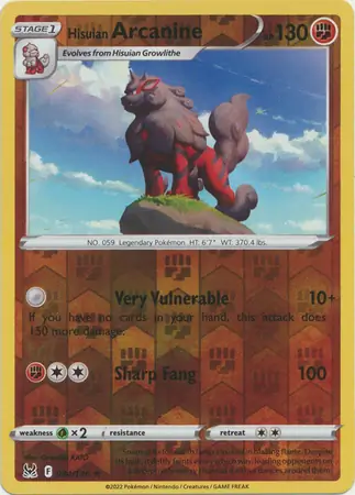 084/196 Hisuian Arcanine LOR Rare Holo Reverse Holo