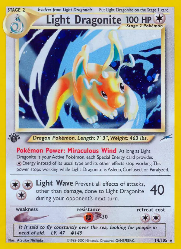 14/105 Light Dragonite N4 Rare Holo