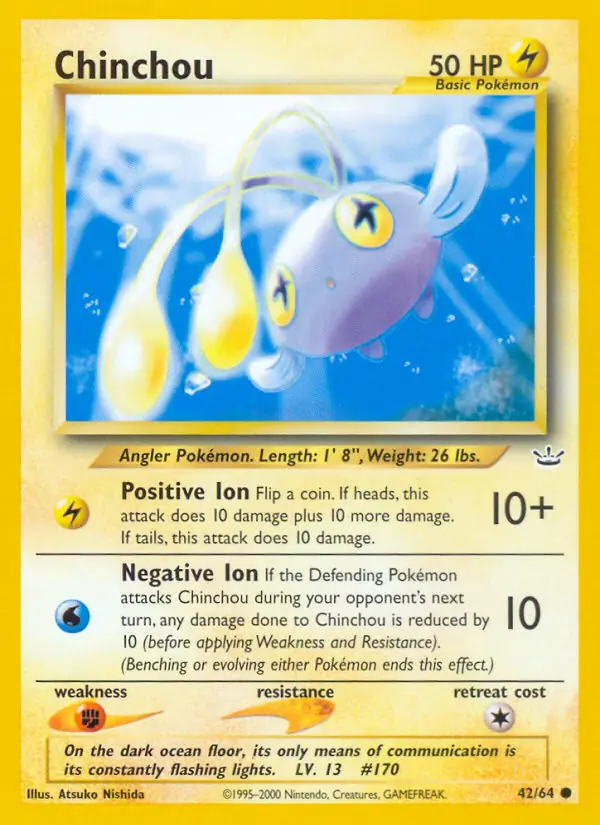 CHINCHOU 42/64 2 NEO REVELATION COMMON UNLIMITED LIGHTLY PLAYED PTCG