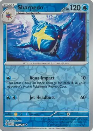 047/197 Sharpedo OBF Uncommon Reverse Holo