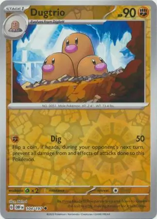 Dugtrio Obsidian Flames 104/197 Uncommon Reverse Holo