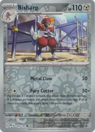 Bisharp Obsidian Flames 149/197 Common Reverse Holo