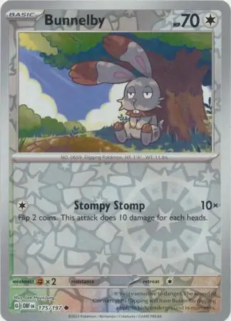 Bunnelby Obsidian Flames 175/197 Common Reverse Holo