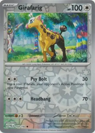 154/193 Girafarig PAL Common Reverse Holo