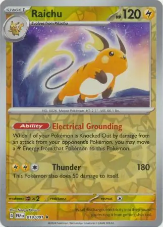 Raichu Paldean Fates 019/091 Rare Reverse Holo