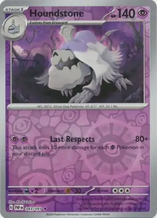Houndstone Paldean Fates 043/091 Rare Reverse Holo