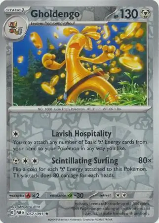 067/091 Gholdengo PAF Rare Reverse Holo