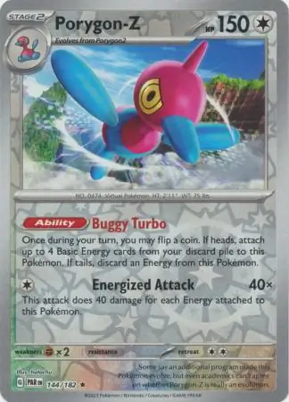 144/182 Porygon-Z PAR Rare Reverse Holo
