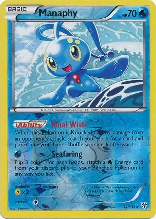 34/135 Manaphy PLS Rare Holo Reverse Holo