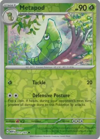 011/165 Metapod MEW Common Reverse Holo