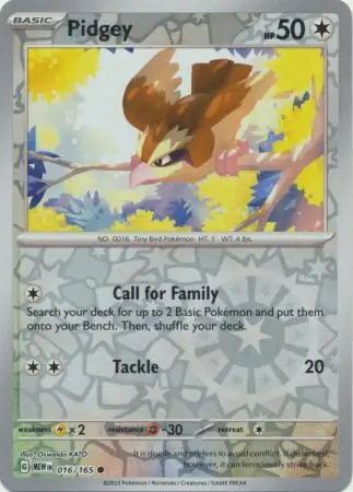016/165 Pidgey MEW Common Reverse Holo