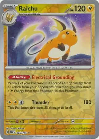 026/165 Raichu MEW Rare Reverse Holo
