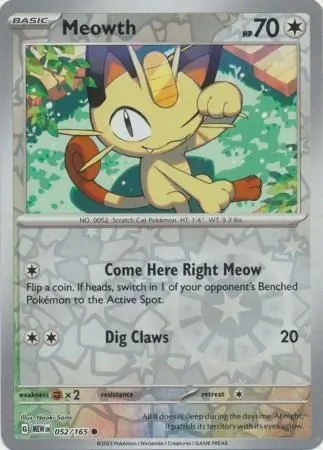 052/165 Meowth MEW Common Reverse Holo
