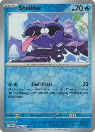 090/165 Shellder MEW Common Reverse Holo