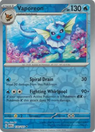 Vaporeon 151 134/165 Rare Reverse Holo