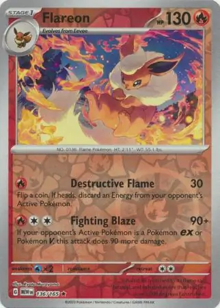 Flareon 151 136/165 Rare Reverse Holo