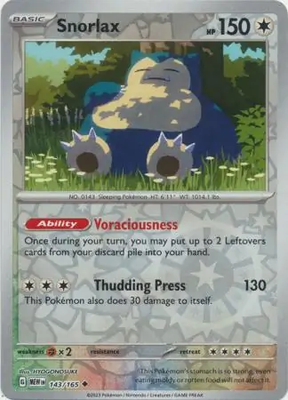 Snorlax 151 143/165 Uncommon Reverse Holo